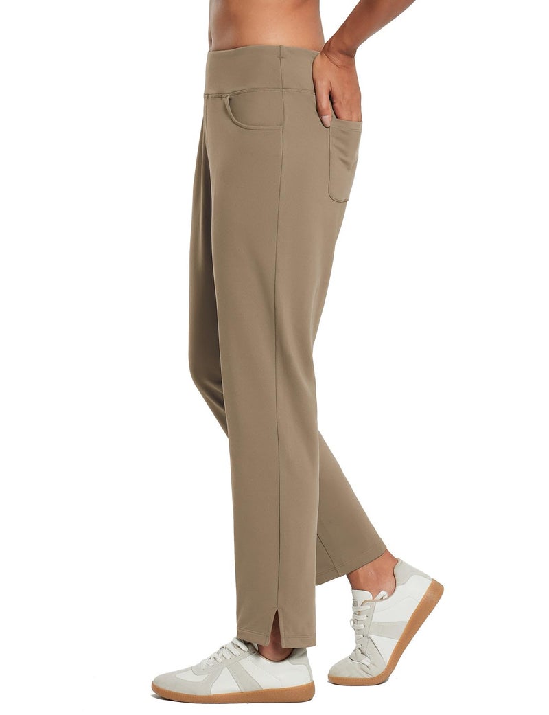 baleaf Women's Stretch Pants Fleece Lined Winter Travel Pants Waterproof Thermal Cold Weather Gear Pockets Work Golf Casual Brown S - Image 4