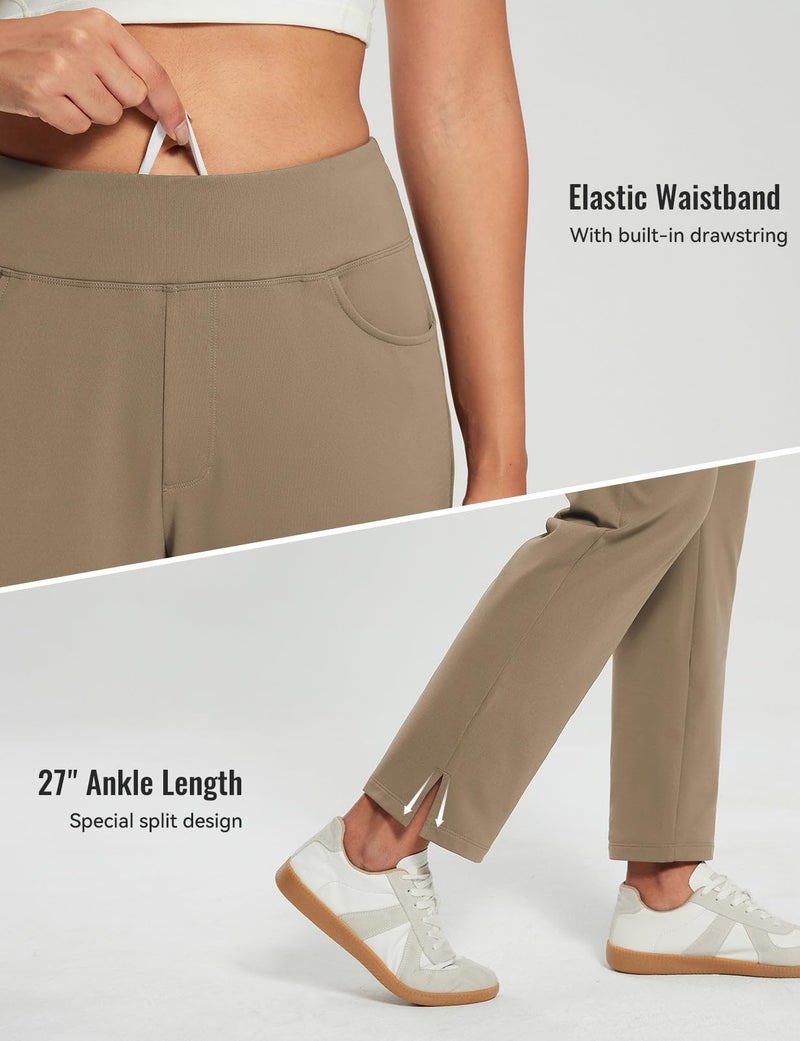 baleaf Women's Stretch Pants Fleece Lined Winter Travel Pants Waterproof Thermal Cold Weather Gear Pockets Work Golf Casual Brown S - Image 5