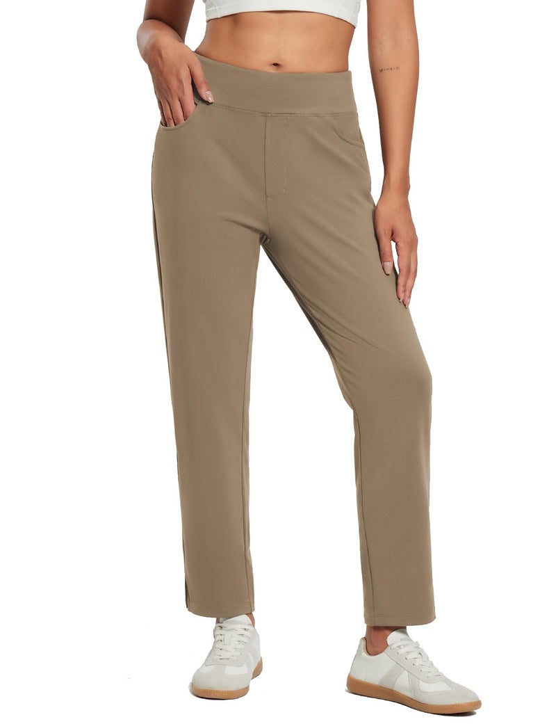 baleaf Women's Stretch Pants Fleece Lined Winter Travel Pants Waterproof Thermal Cold Weather Gear Pockets Work Golf Casual Brown S - Image 1