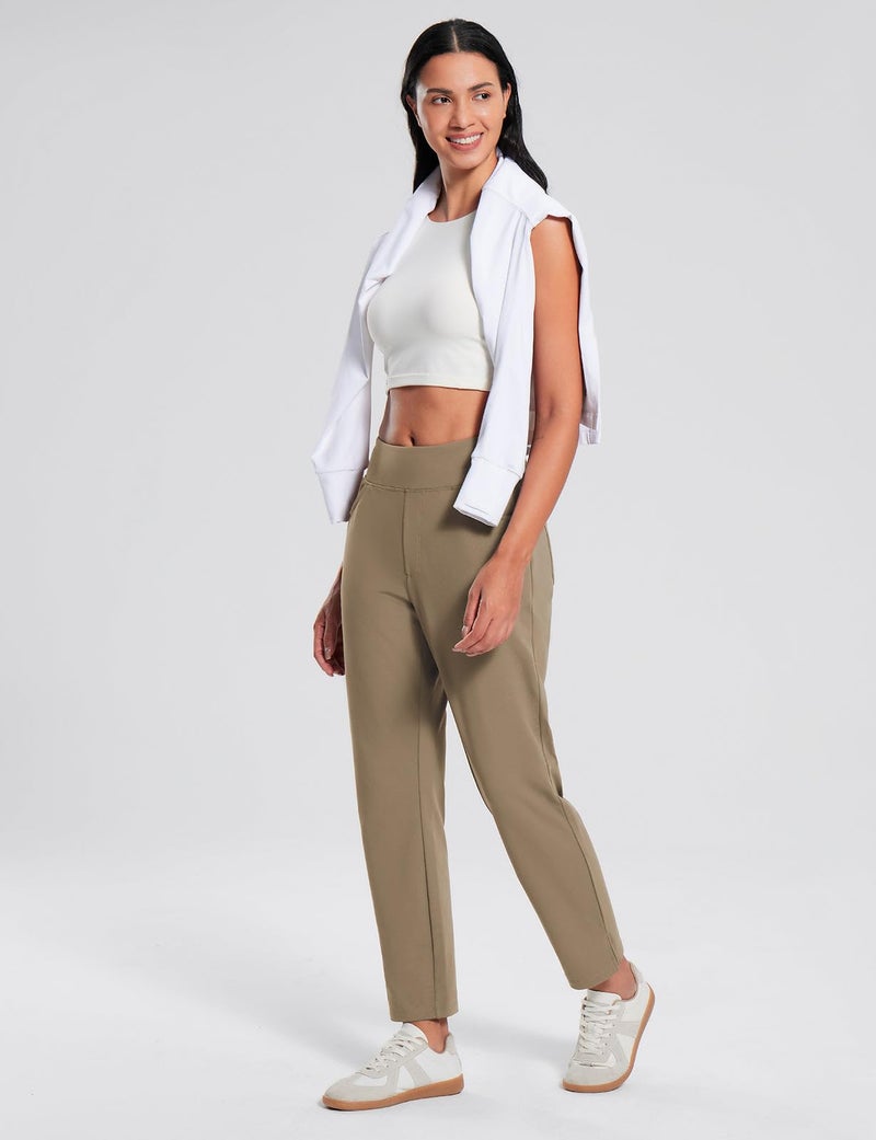 baleaf Women's Stretch Pants Fleece Lined Winter Travel Pants Waterproof Thermal Cold Weather Gear Pockets Work Golf Casual Brown S - Image 3