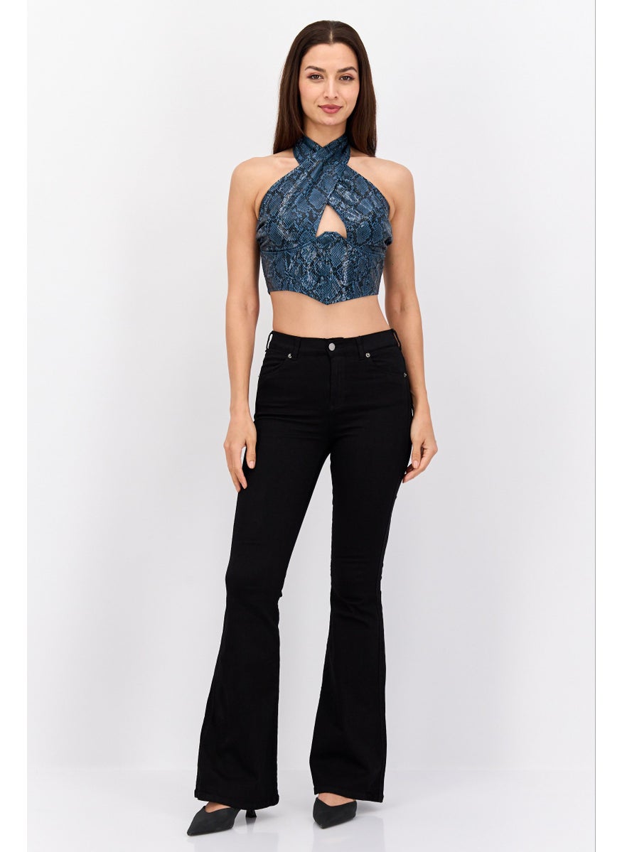 Missguided Women Halter Neck Snake Print Crop Top,  Teal Blue  - Image 4