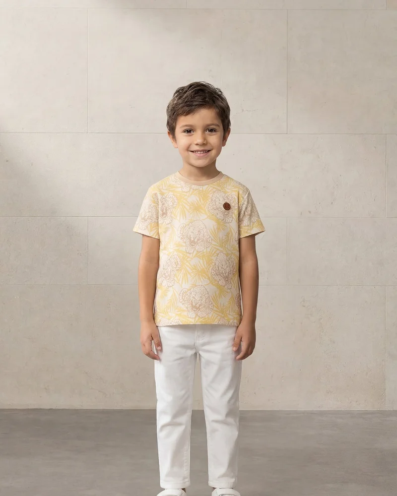 REDTAG Boys Yellow Tiger Print T-Shirt