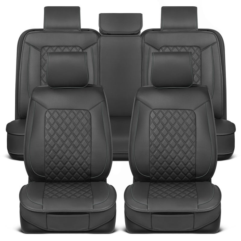 MotorBox Prestige Faux Leather Seat Covers Full Set SemiUniversal Fit for Cars Trucks SUVs Napa Style 2 Front Seat Covers Rear Bench Durable Interior Protector Easy Install