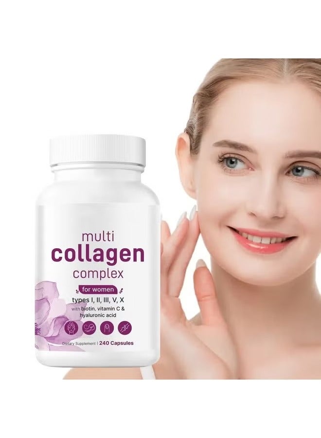 كولاجين كبسولات بروتين الكولاجين المتعددة من مايكرو إنجريدينتس، وزن 2 باوند - الأنواع 1، 2، 3، 5، 10 مع البيوتين، حمض الهيالورونيك، فيتامين ج - ببتيدات كولاجين بدون نكهة - مناسبة لحمية الكيتو والباليو، سهلة الذوبان، غير معدلة وراثيًا، 240 كبسولة - Image 1