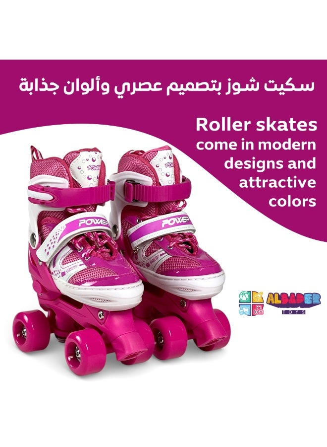 البدر حذاء تزلج رباعي البدر قابل للتعديل للأطفال والمراهقين والكبار، مزود بـ4 عجلات ثابتة وفرامل أمامية لثبات وتحكم أفضل، أربطة وأبازيم أمان محكمة، بطانة داخلية مريحة، هيكل قوي متين، تصميم رياضي مناسب للمبتدئين والمحترفين - وردي - Image 2