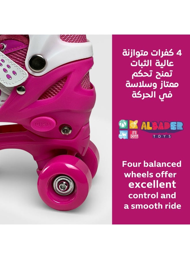 البدر حذاء تزلج رباعي البدر قابل للتعديل للأطفال والمراهقين والكبار، مزود بـ4 عجلات ثابتة وفرامل أمامية لثبات وتحكم أفضل، أربطة وأبازيم أمان محكمة، بطانة داخلية مريحة، هيكل قوي متين، تصميم رياضي مناسب للمبتدئين والمحترفين - وردي - Image 5