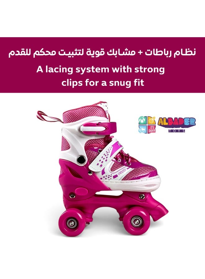 البدر حذاء تزلج رباعي البدر قابل للتعديل للأطفال والمراهقين والكبار، مزود بـ4 عجلات ثابتة وفرامل أمامية لثبات وتحكم أفضل، أربطة وأبازيم أمان محكمة، بطانة داخلية مريحة، هيكل قوي متين، تصميم رياضي مناسب للمبتدئين والمحترفين - وردي - Image 4