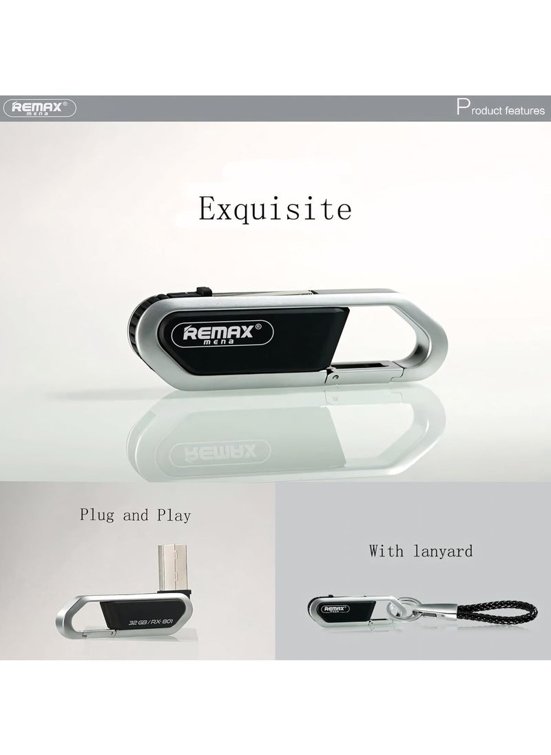 Remax Mena Flash Drive Key Chain High Speed USB 2.0, Material Metal and Plastics with Lanyard, Key Chain Design, Plug and Play, 64GB (Black)  - Image 4
