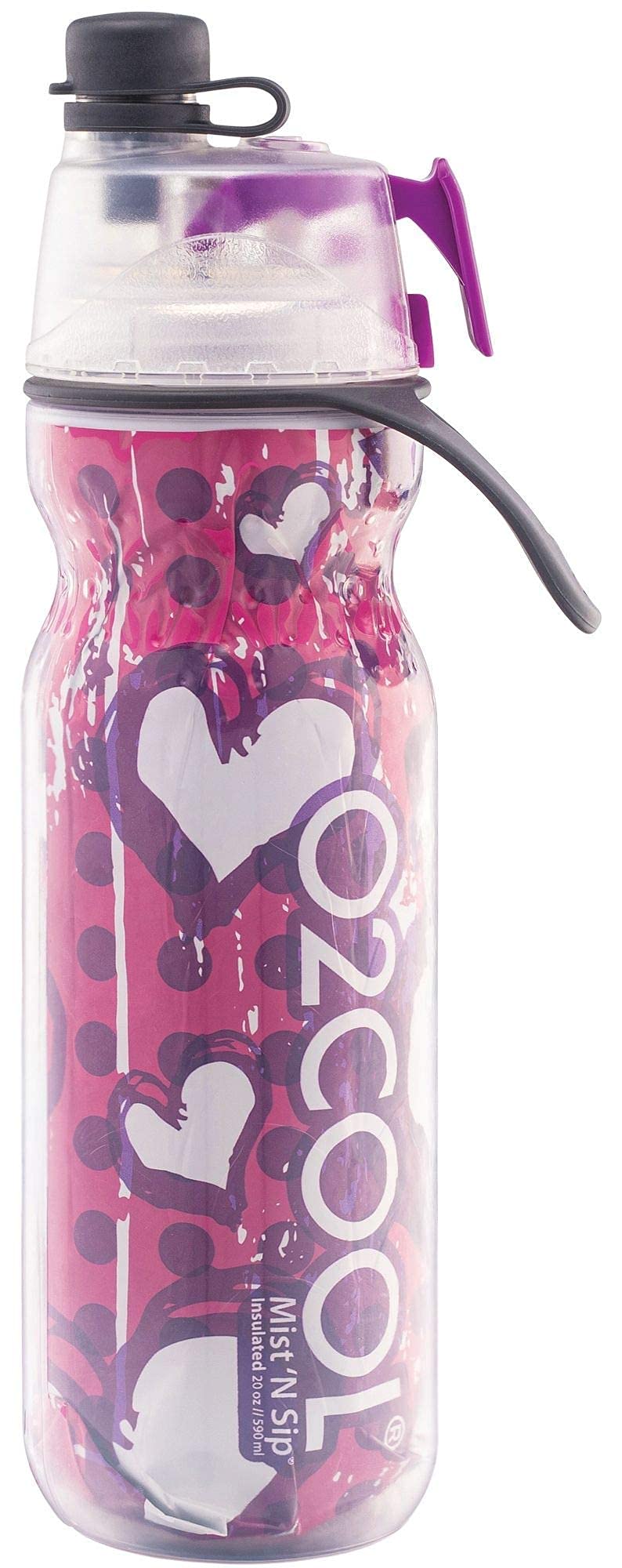O2COOL Mist 'N Sip Misting Water Bottle 2-in-1 Mist And Sip Function With No Leak Pull Top Spout (Hearts) - Image 2
