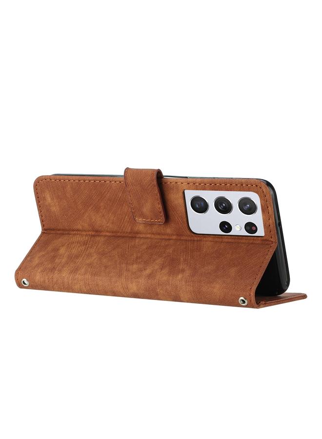 S-TOP Case For Samsung Galaxy S21 Ultra 5G Skin Feel Stripe Pattern Leather Phone Case with Lanyard - Image 3