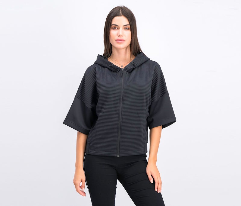 Reebok Women Thermowarm Delta Peak Short Sleeve Full,Zip Jacket, Black - Image 1