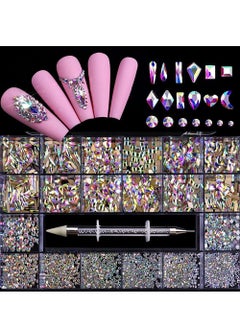 VERONNI 3100Pcs Professional Nail Rhinestones Kit with Wax Pen Multi Diamonds Shapes Crystal AB Rhinestones for Nail Art Craft Mix Sizes 3D Nail Gems Packaged in Storage Box Nail Art Supplies Accessories  - Image 1
