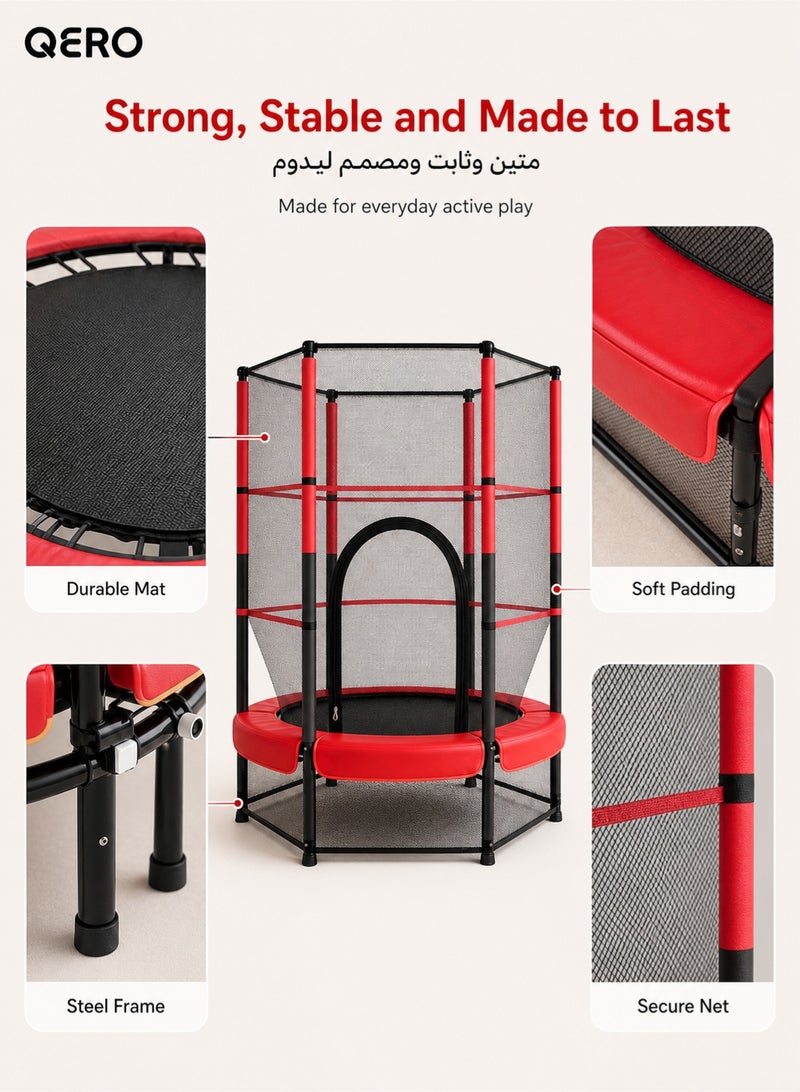QERO 55 Inch Kids Trampoline With Safety Net Indoor Mini Trampoline With Padded Poles Zip Door And Steel Frame For Home Play - Image 2