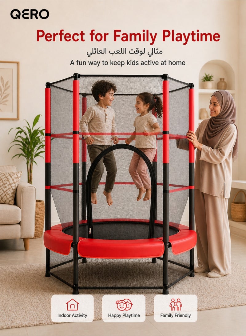 QERO 55 Inch Kids Trampoline With Safety Net Indoor Mini Trampoline With Padded Poles Zip Door And Steel Frame For Home Play - Image 5
