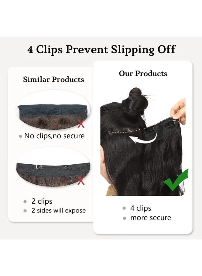 وصلات شعر غير مرئية بخيط شفاف، مقاس قابل للتعديل، 4 مشابك أمان، شعر مستعار سري طويل مموج، بني غامق، مناسب للنساء (50 سم) - Image 4