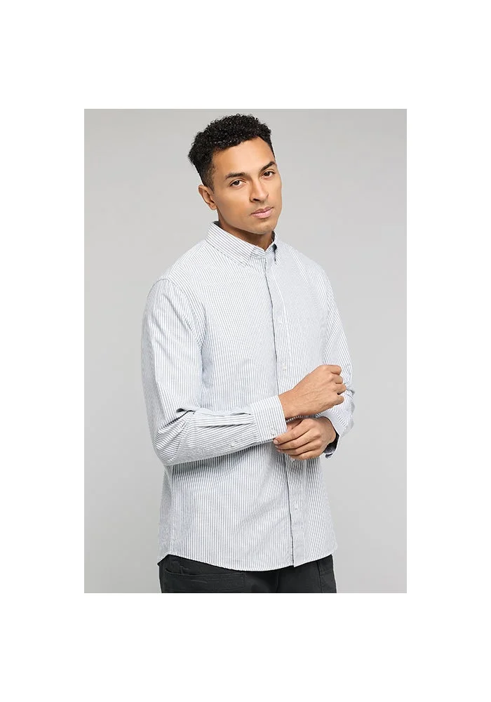 R&b Striped Shirt with Button-Down Collar and Long Sleeves