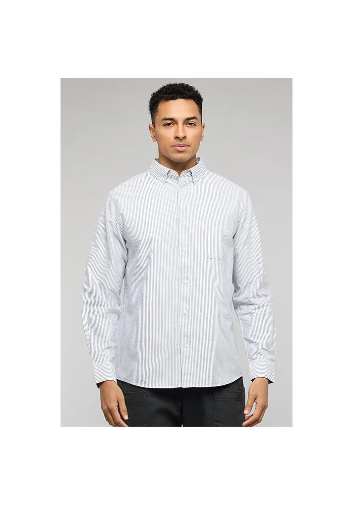 R&b Striped Shirt with Button-Down Collar and Long Sleeves
