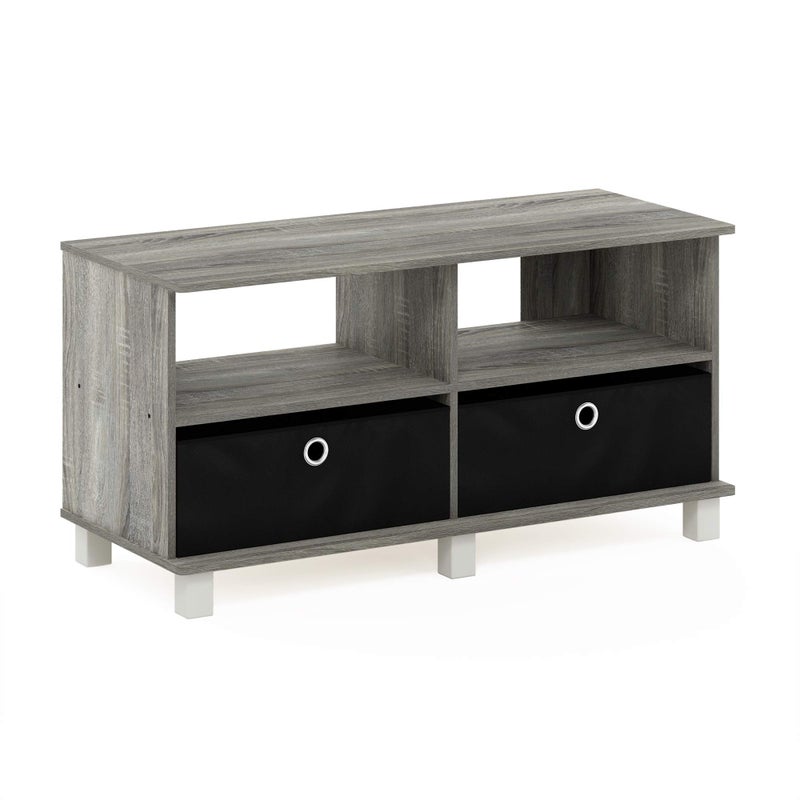 Furinno Andrey Entertainment Center with Bin Drawers French Oak GreyBlack
