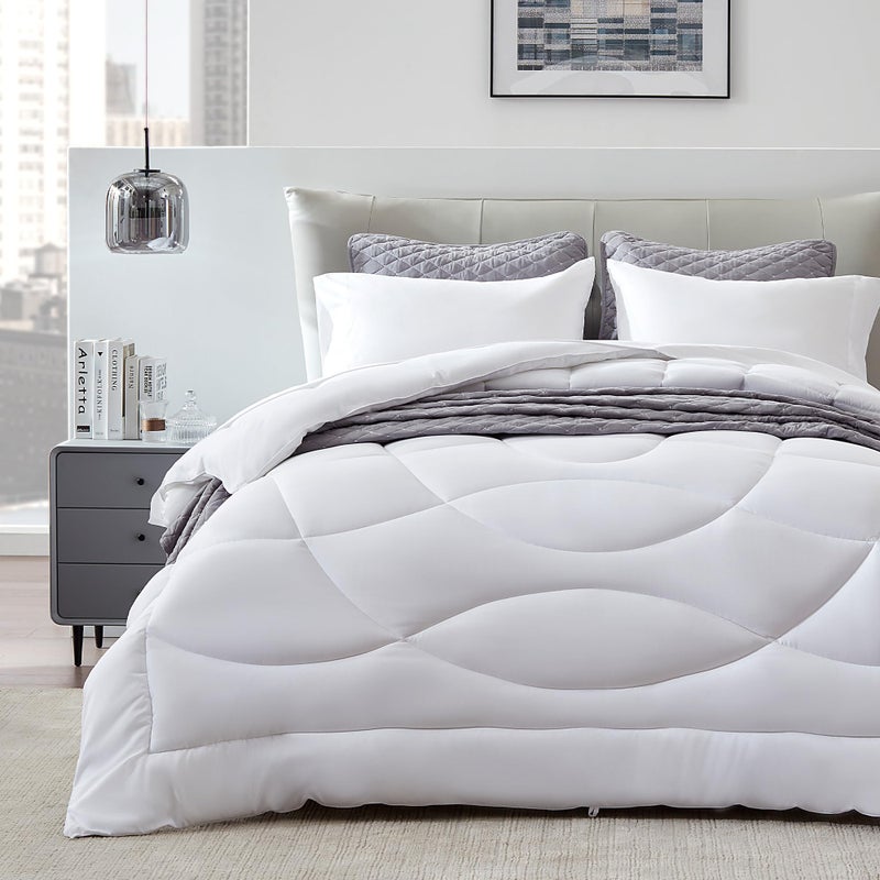SLEEP ZONE King Size Comforter Duvet Insert Down Alternative Reversible Comforter Lightweight Soft and Breathable Bedding All Season White