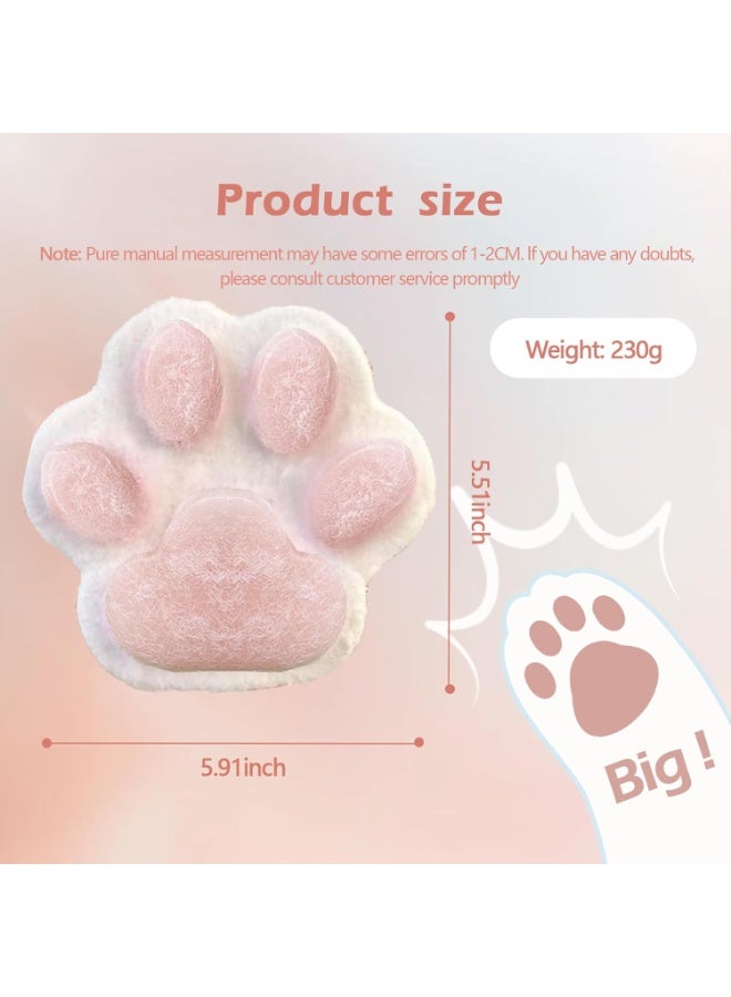Large Flocking Furry Cat Paw Squishy Stress Relief Toy, White Pink Two Tone Slow Rebound Squeeze Fidget Toy with Inside Pom Pom Balls, Cute Animal Paw Decompression Anxiety Hand Toy for Adults Kids Birthday Gift - Image 2