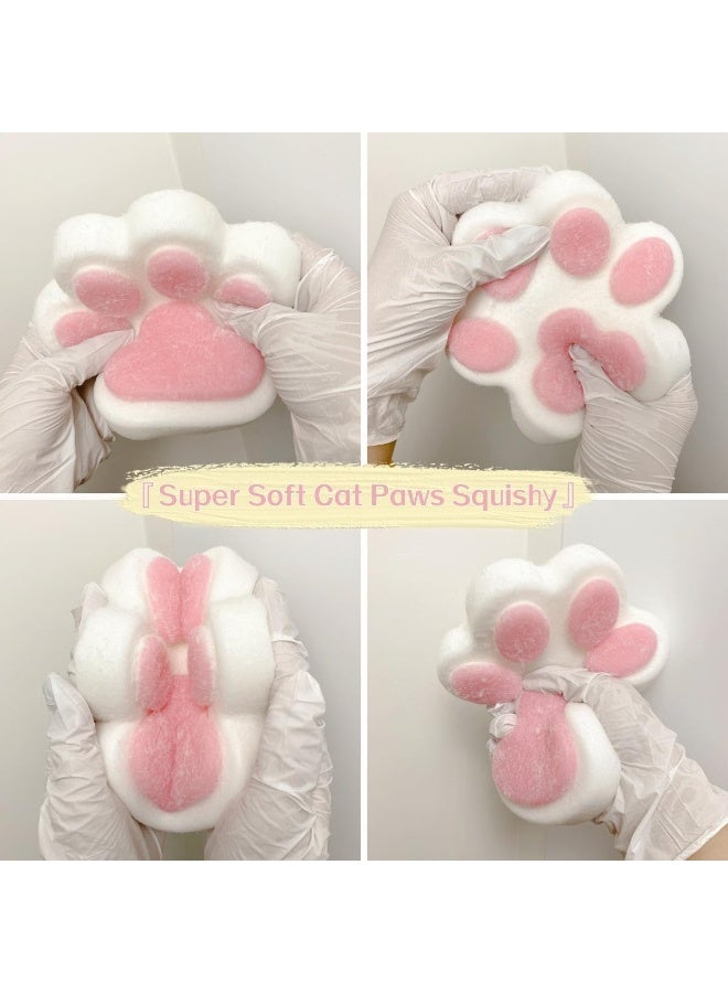 Large Flocking Furry Cat Paw Squishy Stress Relief Toy, White Pink Two Tone Slow Rebound Squeeze Fidget Toy with Inside Pom Pom Balls, Cute Animal Paw Decompression Anxiety Hand Toy for Adults Kids Birthday Gift - Image 5
