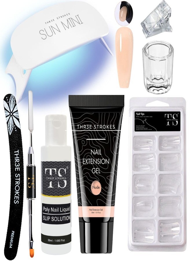 THR3E STROKES Poly Nail Gel Extension Kit for Builder Gel UV Nail Art Kit, Nail Extension Set (8in1) (needs 2-3 time practice)(SSD KIT) (NUDE, SSD KIT) - Image 1