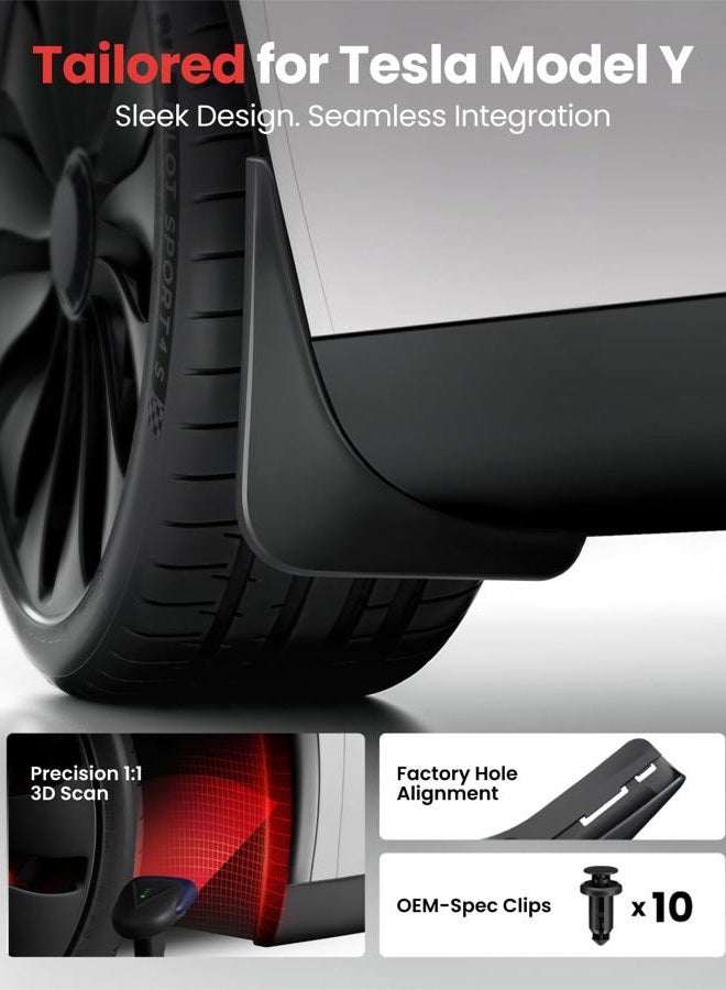 REEVAA 2025 Upgrade Tesla New Model Y Accessories - Mud Flaps [No Drilling Required] All-Weather Mud Guard Body Kits for Tesla New Model Y Juniper 2025, Black (Set of 4) - Image 3