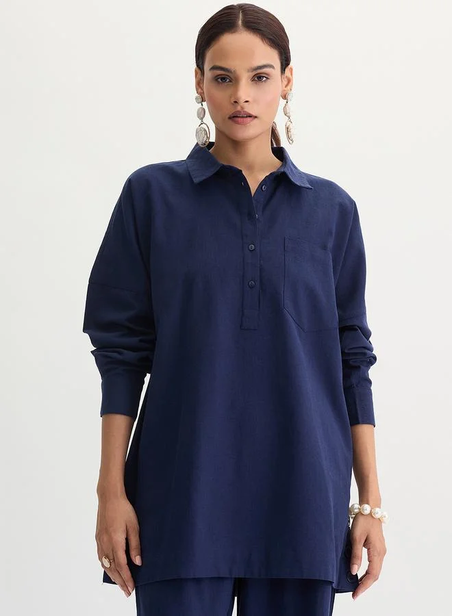 فيميلا تونيك بأزرار من قماش قطني وكتان