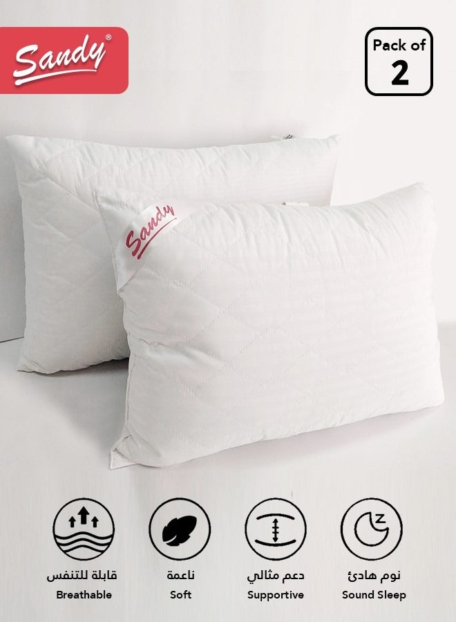 Sandy Bed Pillow 1200 Grams, Soft Hollow Fiber Filling, Size 50x75 cm, Soft Brushed Microfiber Cover, Healthy Design For Neck & Spine, Hotel Striped (Pack of 2) - Image 1
