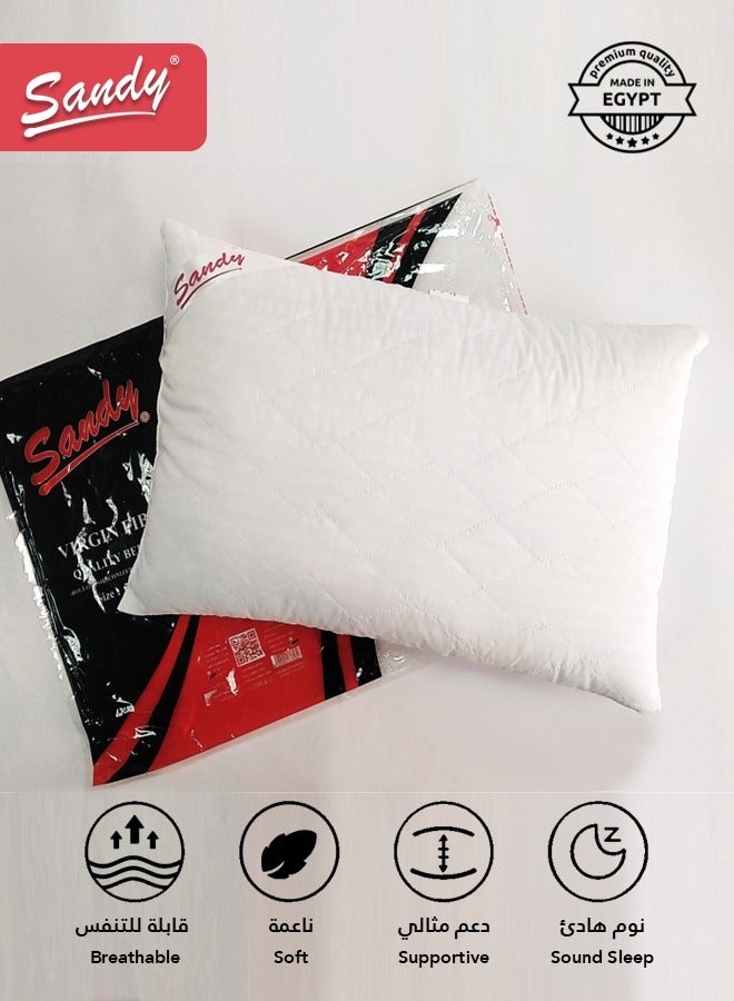 Sandy Bed Pillow 1200 Grams, Soft Hollow Fiber Filling, Size 50x75 cm, Soft Brushed Microfiber Cover, Healthy Design For Neck & Spine, Hotel Striped (Pack of 2) - Image 2