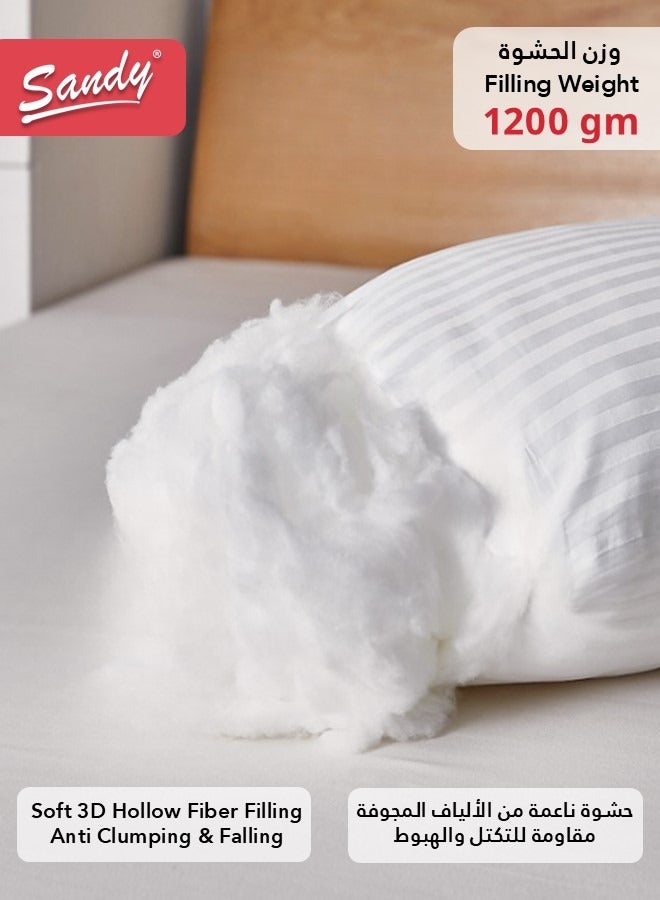 Sandy Bed Pillow 1200 Grams, Soft Hollow Fiber Filling, Size 50x75 cm, Soft Brushed Microfiber Cover, Healthy Design For Neck & Spine, Hotel Striped (Pack of 2) - Image 4