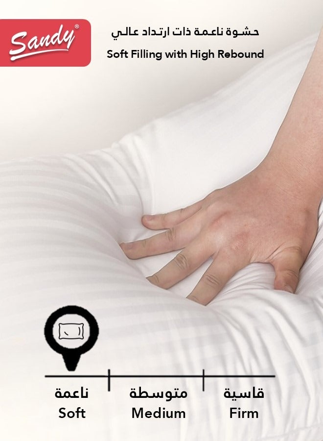 Sandy Bed Pillow 1200 Grams, Soft Hollow Fiber Filling, Size 50x75 cm, Soft Brushed Microfiber Cover, Healthy Design For Neck & Spine, Hotel Striped (Pack of 2) - Image 5