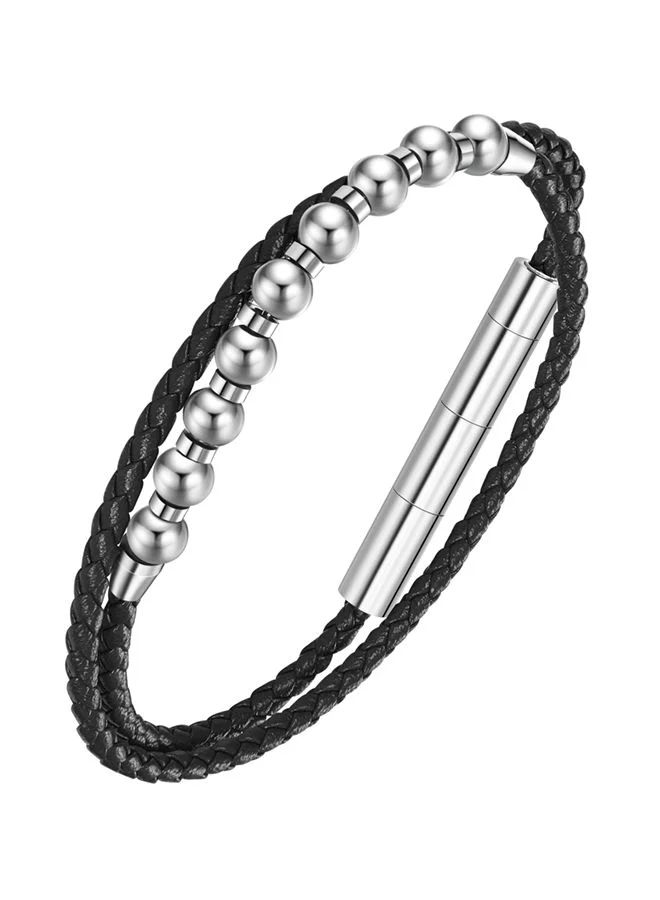 POLICE Kingpins Bracelet for Men Stainless Steel Beads with Black LeatherPEAGB0005443