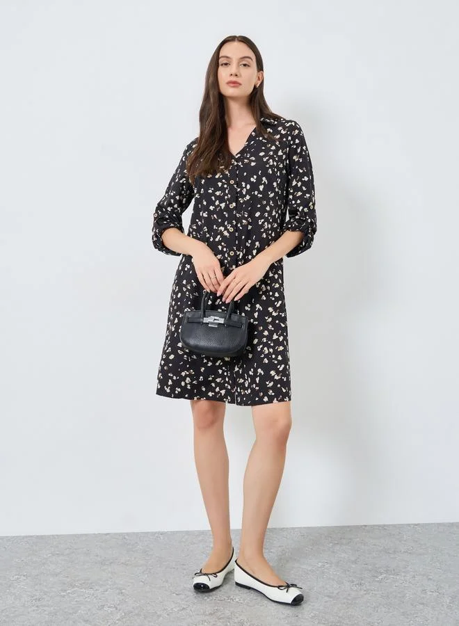 Take Two Black Graphic Print Knee-Length Shirt Dress