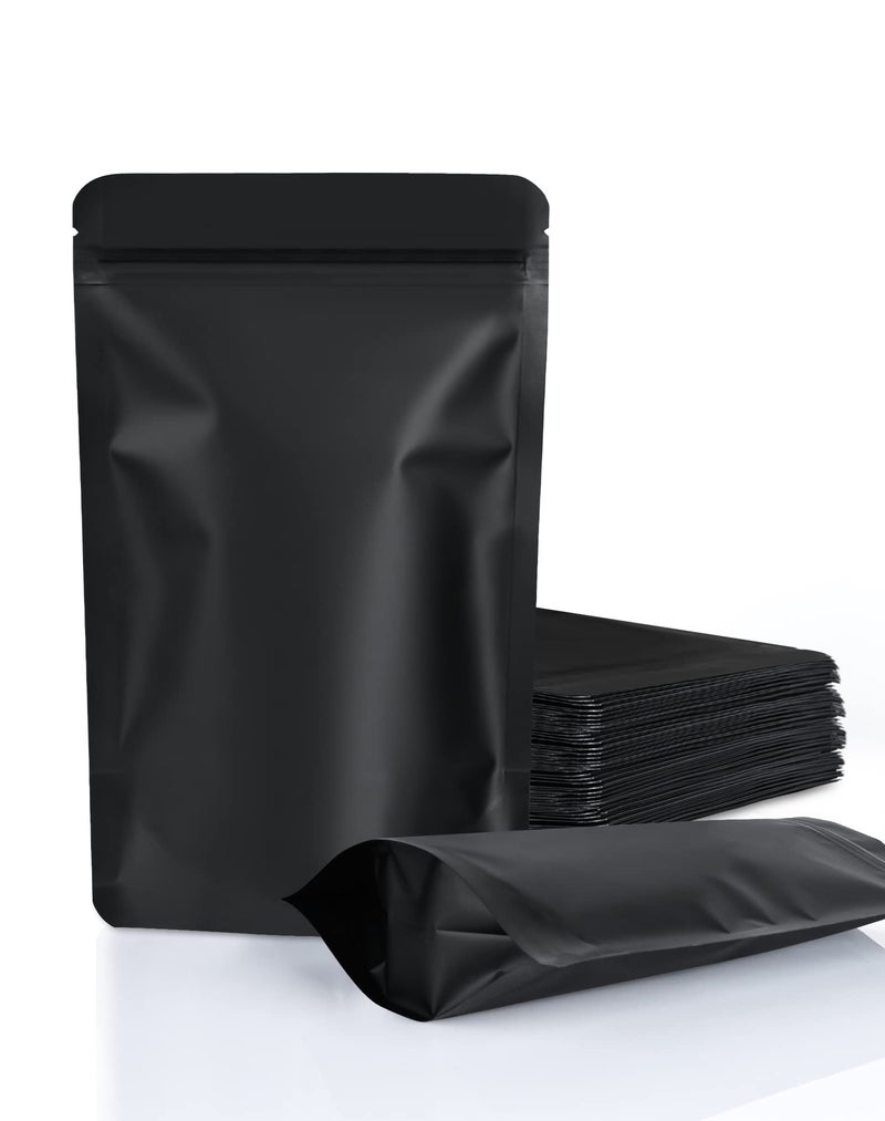 FireKylin 100 Pack Resealable Stand Up Bags,Smell Proof Pouch Sealable Foil Pouch Bags for Packaging (Black, 3.5" x 5.1") - Image 1