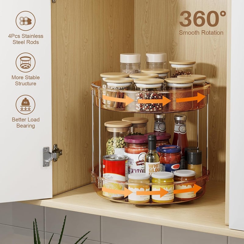 LAMU 12inch 2 Tier Lazy Susan Turntable Organizer Rotating Spice Rack Organization for Cabinet, Kitchen, Pantry, Countertop, Bathroom, Vanity, Medicine Cabinet Organizer, Amber - Image 4