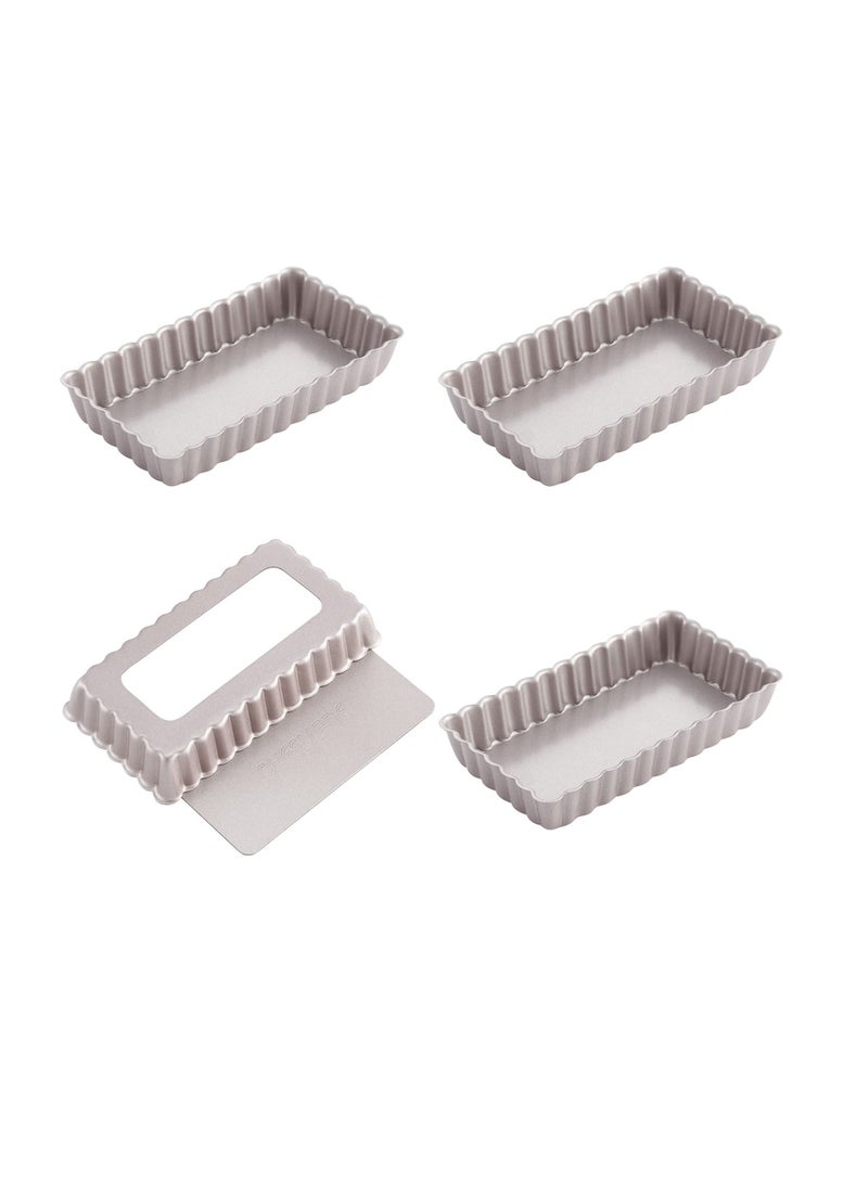 chefmade Mini Rectangle Tart Pan Set 4 Inch 4Pcs with Removable Loose Bottom - Image 1