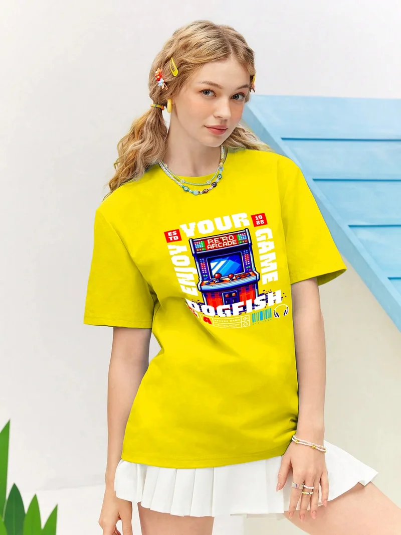 دوغ فش Lover Combination Couple Classic Pixels Timeless Fun Printed Oversize Cotton T-Shirt 2-Pack