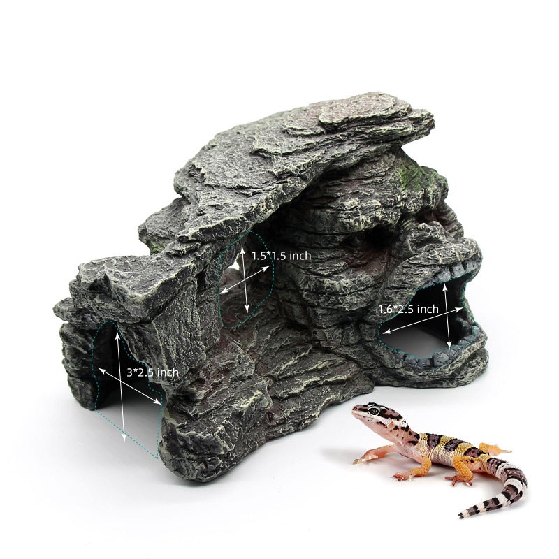 relaqcc Gecko Hide Shale Scape Step Ledge, Reptile Rock Basking Platform Cave Hideout Tank Accessories Decorations, Great for Reptiles, Amphibians, Leopard Gecko, Snake, Lizard, Frogs, Turtle - Image 3