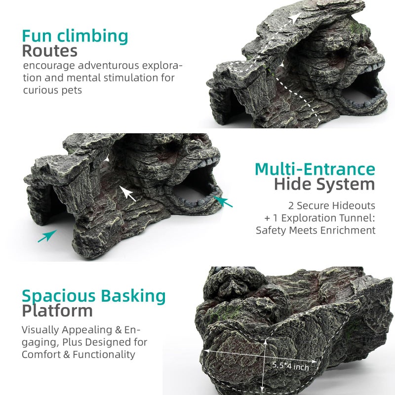 relaqcc Gecko Hide Shale Scape Step Ledge, Reptile Rock Basking Platform Cave Hideout Tank Accessories Decorations, Great for Reptiles, Amphibians, Leopard Gecko, Snake, Lizard, Frogs, Turtle - Image 4