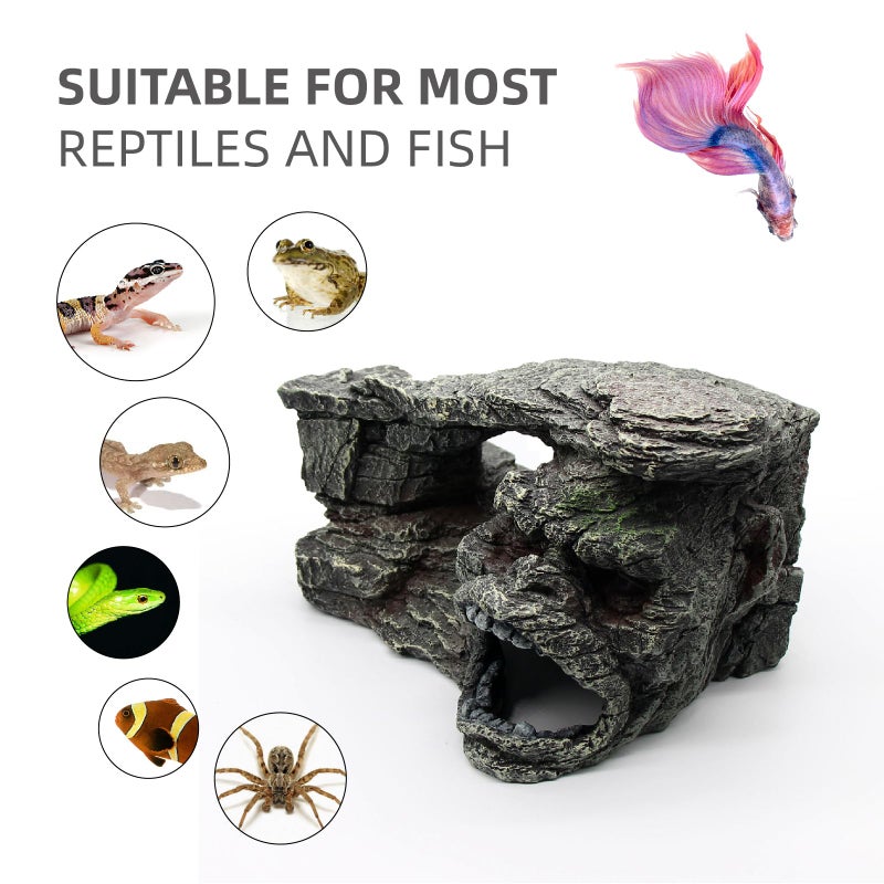 relaqcc Gecko Hide Shale Scape Step Ledge, Reptile Rock Basking Platform Cave Hideout Tank Accessories Decorations, Great for Reptiles, Amphibians, Leopard Gecko, Snake, Lizard, Frogs, Turtle - Image 5