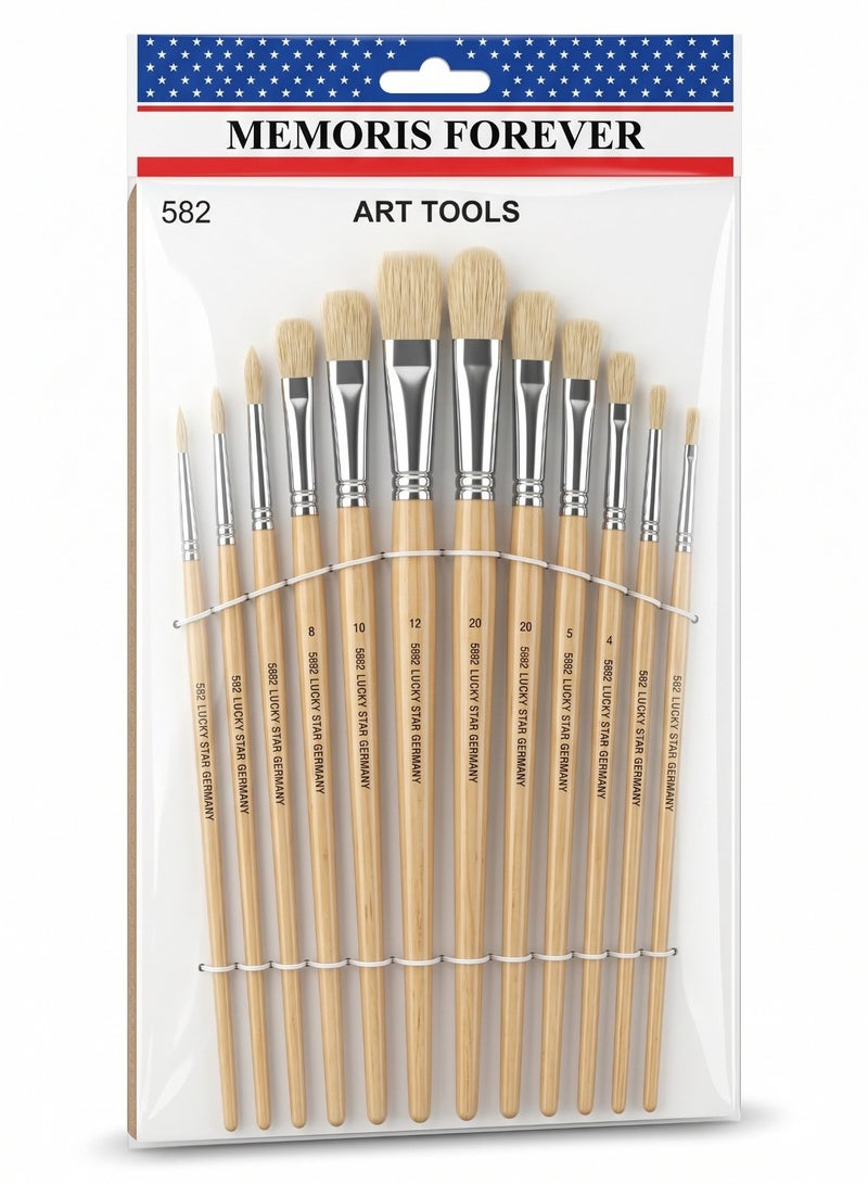 Memoris Forever 582 Long Handle Artist Paint Brush Set (12-Piece) – Lucky Star Germany Series