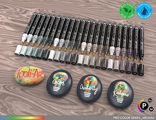 TOOLI-ART TOOLIART 22 Acrylic Paint Markers Paint Pens Pro Color Series Set 3mm Medium Tip for Rock Painting Glass Mugs Wood Metal Glass Paint Canvas DIY Non Toxic Waterbased Quick Drying GRAYS - Image 3