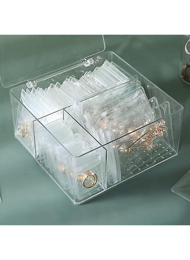 KASTWAVE Jewelry Storage Box, Clear Acrylic Drawer Organizer Box with 10 Large Bags for Bracelet, 30 Middle Bags for Necklace, 20 Small Bags for Ring, Individually Packaged, Easy to Carry - Image 1