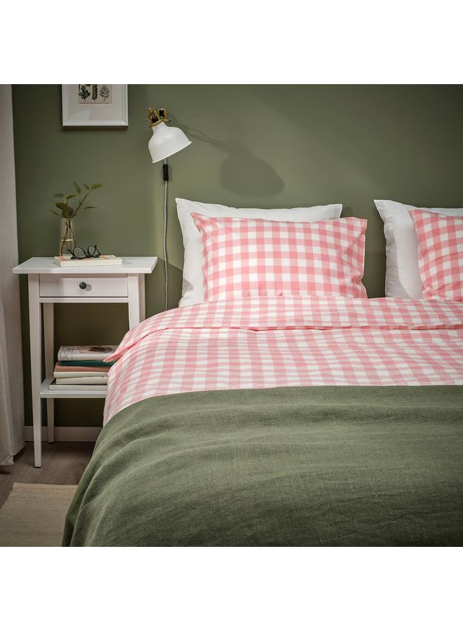 Zaboon Duvet cover and 2 pillowcases, light pink white/check, 240x220/50x80 cm - Image 2