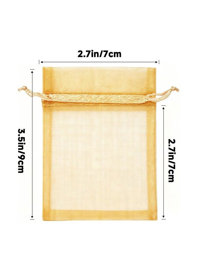joycraft 50Pcs Organza Bags, 2.7"x3.5" Gift Favor Bags, Gold Breathable Tulle Bags with Drawstring, Sheer Mesh Pouch Drawstring Bags for Wedding Favor, Jewelry, Makeup, Candy - Image 2