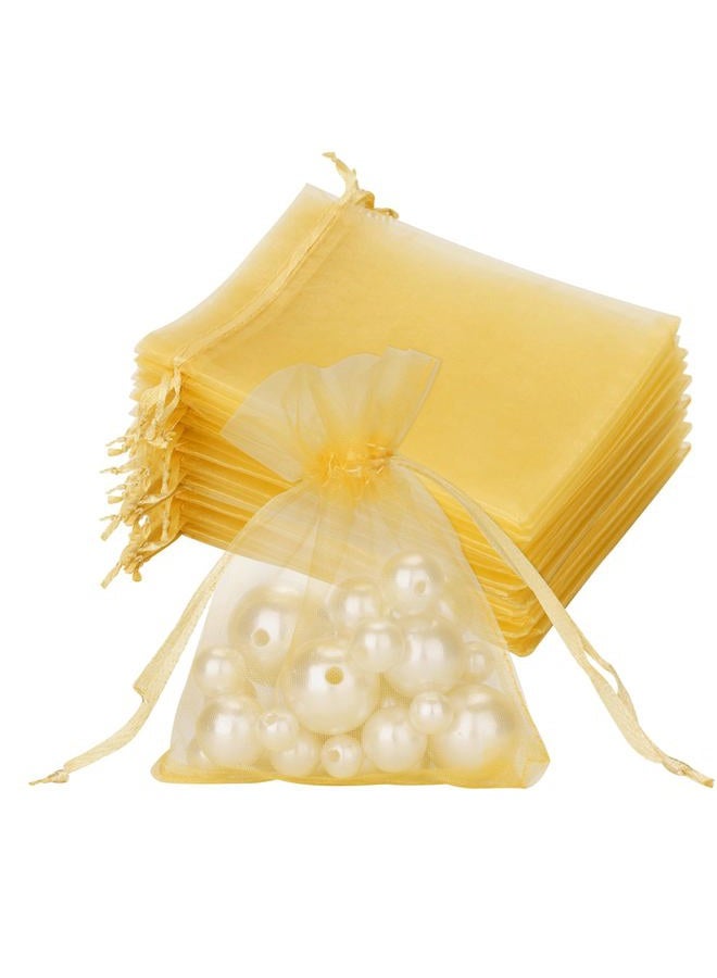 joycraft 50Pcs Organza Bags, 2.7"x3.5" Gift Favor Bags, Gold Breathable Tulle Bags with Drawstring, Sheer Mesh Pouch Drawstring Bags for Wedding Favor, Jewelry, Makeup, Candy - Image 1