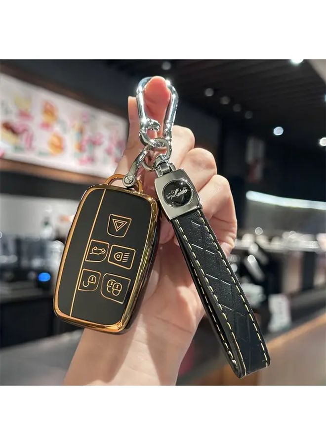 Black Key Fob Cover with Lanyard for Land Rover Jaguar Smart Key - Image 2