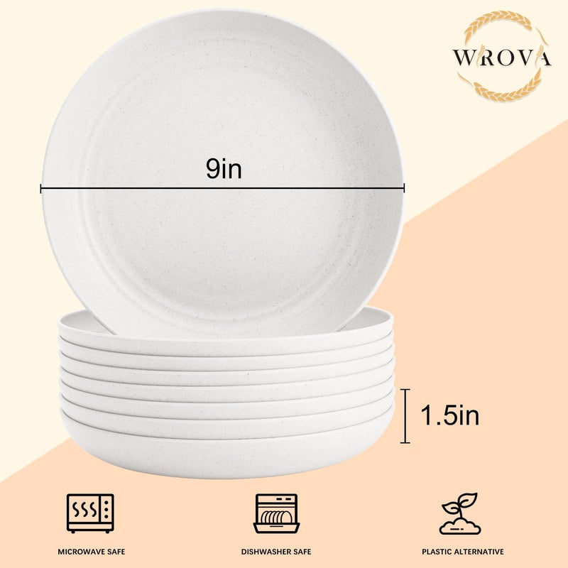 Wrova Wheat Straw Plates - 9 Inch Unbreakable Dinner Plates Set of 8 - Dishwasher & Microwave Safe Plastic Plates Reusable for Kitchen and Camping (white) - Image 2
