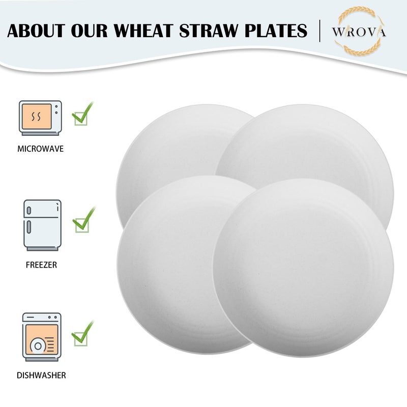 Wrova Wheat Straw Plates - 9 Inch Unbreakable Dinner Plates Set of 8 - Dishwasher & Microwave Safe Plastic Plates Reusable for Kitchen and Camping (white) - Image 3